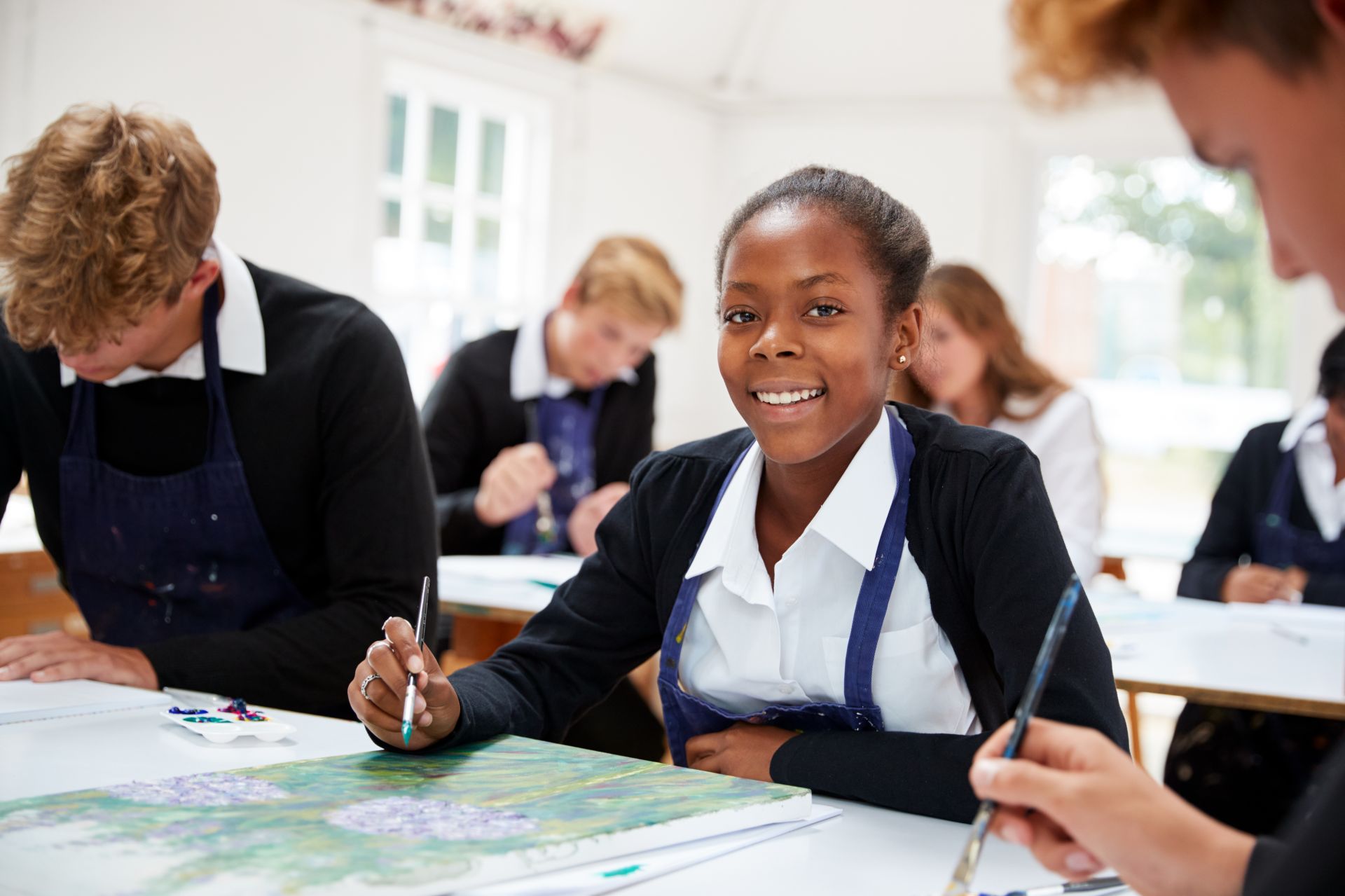 Secondary school student working